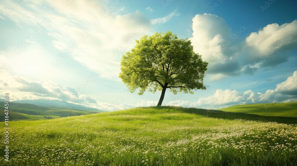 Fototapeta premium A tree is standing in a field of grass