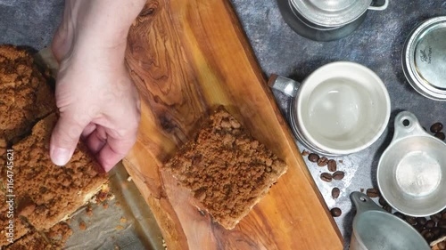 Baking a cinnamon coffee cake to enjoy while having coffee during breakfast.  Coffee crumb cake makes a great snack before or after dinner. photo