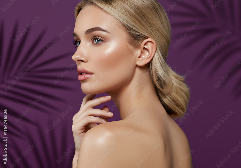 Naklejka premium 여성 모델 뷰티 화보 화장품 여자 메이크업 얼굴 모델
