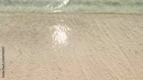 Waves gently lapping the shore at a tranquil beach during sunny day