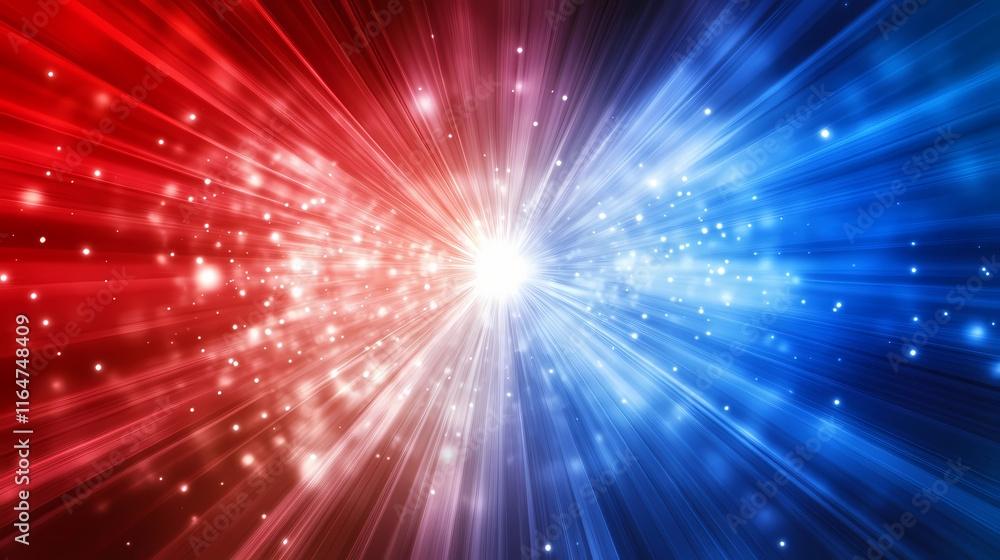 Naklejka premium Abstract red and blue sunburst background with forced perspective. Sunburst. Illustration