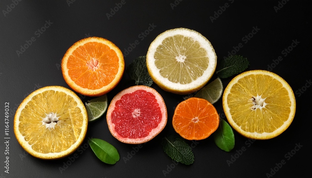 Black Background: Minimalist Still Life of Fresh Citrus Slices