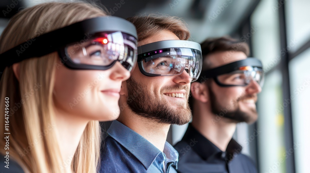 Naklejka premium Team Members Using Augmented Reality Tools in Office