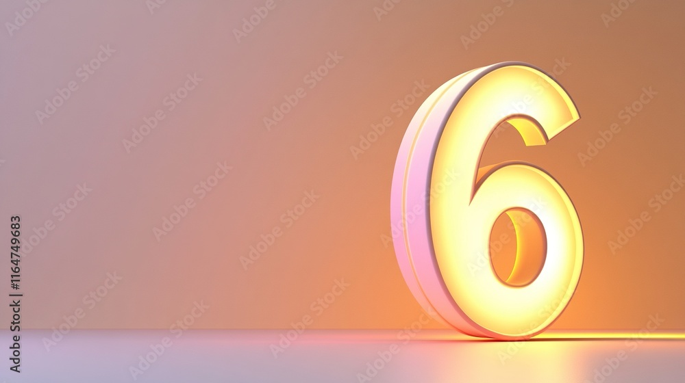 Obraz premium Illuminated number six on light background.