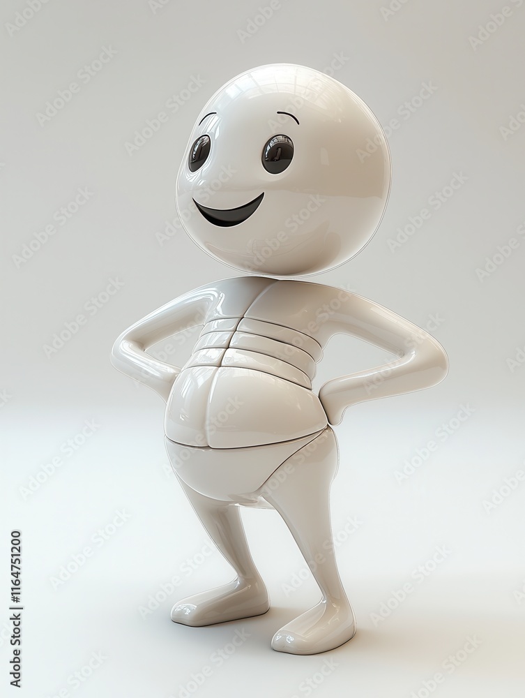 A cheerful white figurine stands with hands on hips. This playful character is perfect for health, wellness, or fitness apps. A cheerful white figurine stands with hands on hips. This playful character is perfect for health, wellness, or fitness apps.
