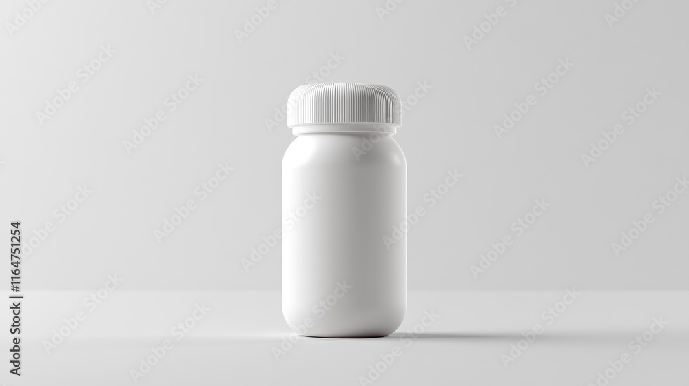 pill bottle with no labels, just a smooth, clean surface and a subtle reflection on the white background. pill bottle with no labels, just a smooth, clean surface and a subtle reflection on the white background.