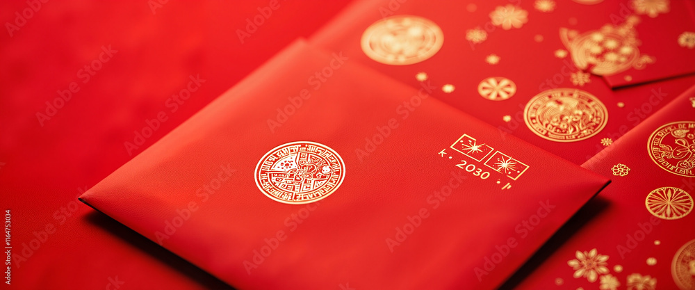 Red envelopes with golden zodiac symbols for Chinese New Year Red envelopes with golden zodiac symbols for Chinese New Year