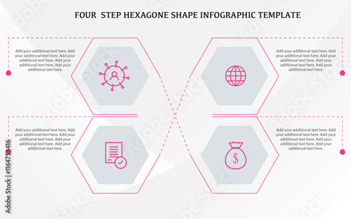 Four step hexagon shape infographics template design