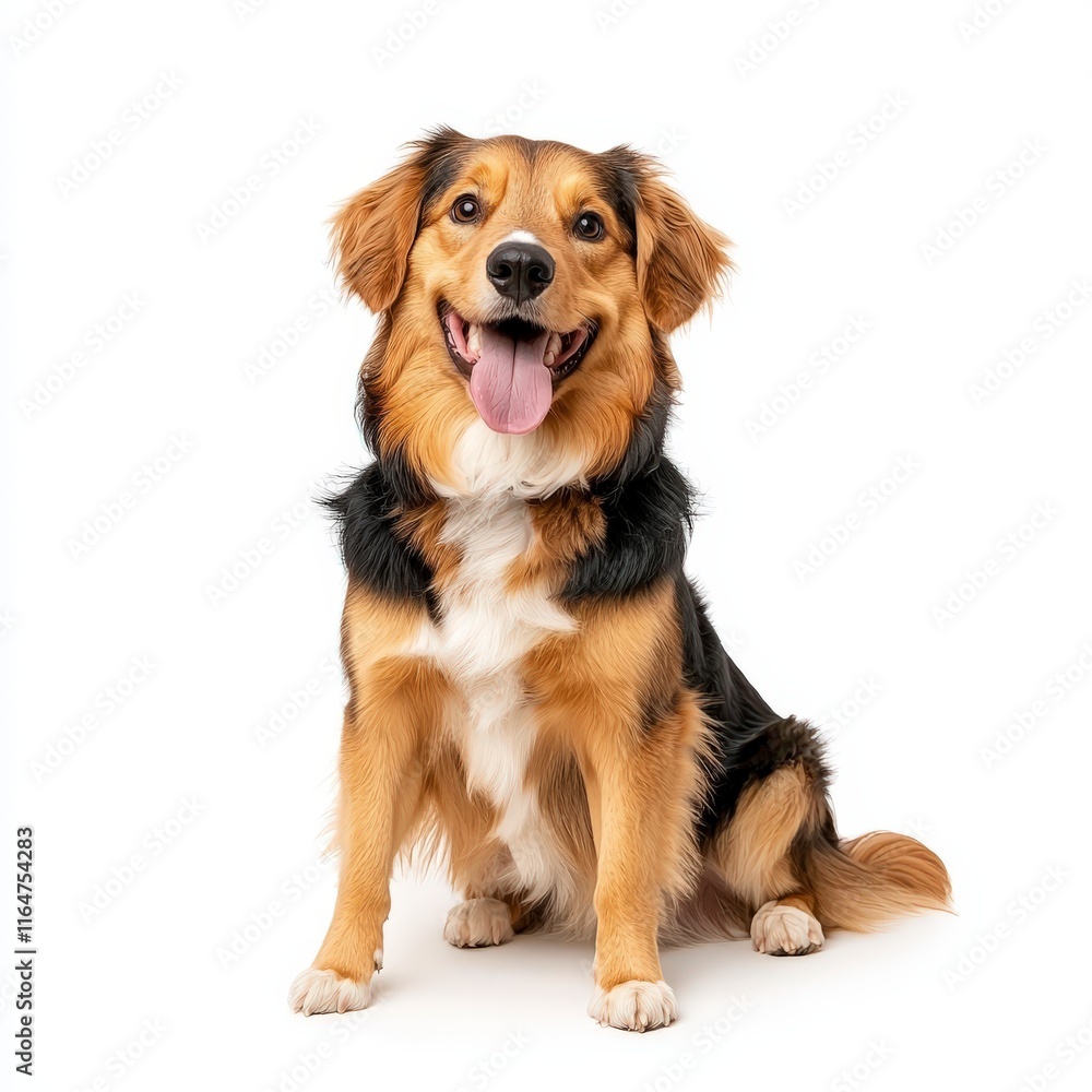 Adorable dog sitting with a happy expression against a white background. Adorable dog sitting with a happy expression against a white background.