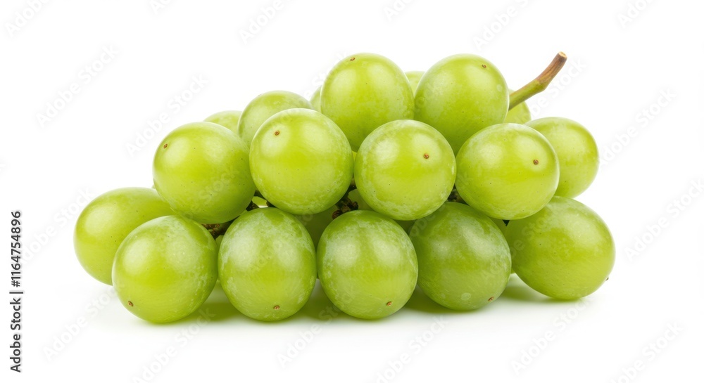 Fresh green grapes cluster on white background