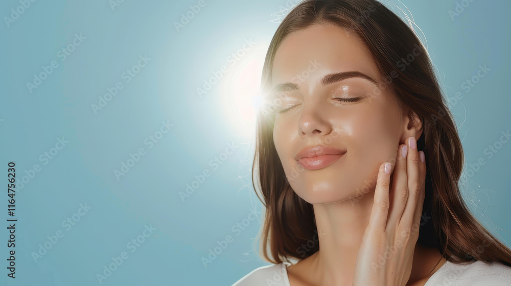 A striking portrait of a woman in shadow, gently touching her temple with a contemplative expression. A striking portrait of a woman in shadow, gently touching her temple with a contemplative expression.