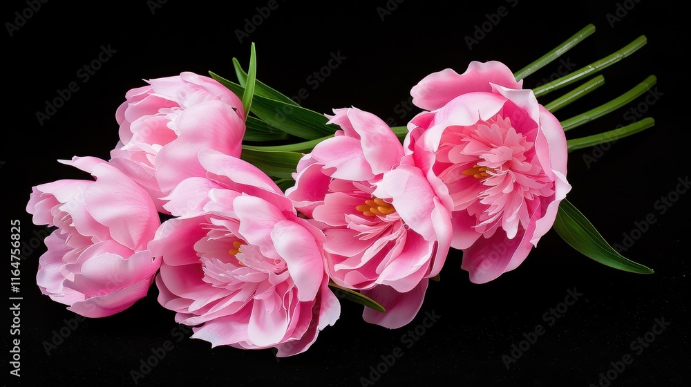Fototapeta premium A stunning bouquet of pink peonies stands out beautifully against a sleek black background.