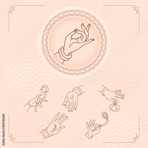 Asian traditional Chinese style Buddha and Bodhisattva hand gestures art material library