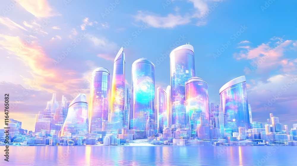 Obraz premium dreamy futuristic cityscape, pastel skyline - pastel colors