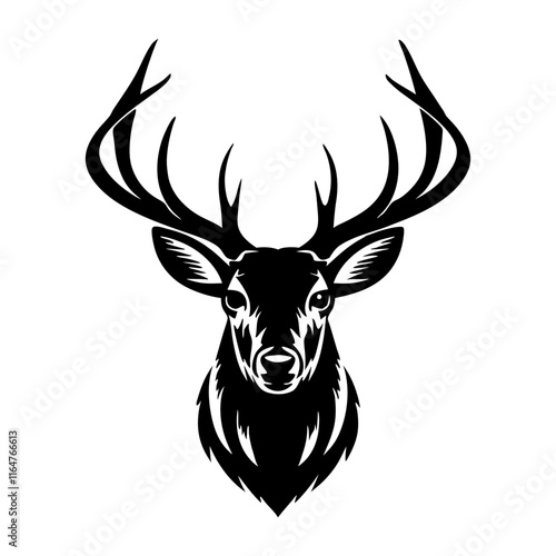 A striking illustration of a majestic deer with large antlers and forward face