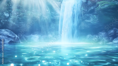enchanting waterfall, crystal clear pool - ethereal/dreamlike imagery