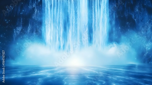 ethereal blue waterfall, mystical landscape - ethereal/mystical