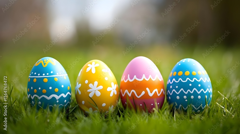 minimalistic Easter banner, copy space for text, minimalist background in bright, cheerful tones, surround the card with colorful Easter elements such as vividly painted eggs and whimsical decorations minimalistic Easter banner, copy space for text, minimalist background in bright, cheerful tones, surround the card with colorful Easter elements such as vividly painted eggs and whimsical decorations