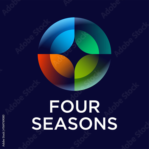 Four Seasons icon. Cycle icon consists of blue, green, red and orange rounded elements