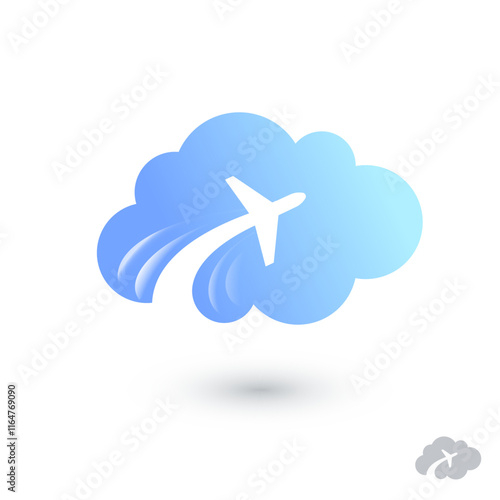 Cloud with airplane silhouette. Application icon. Web icon.