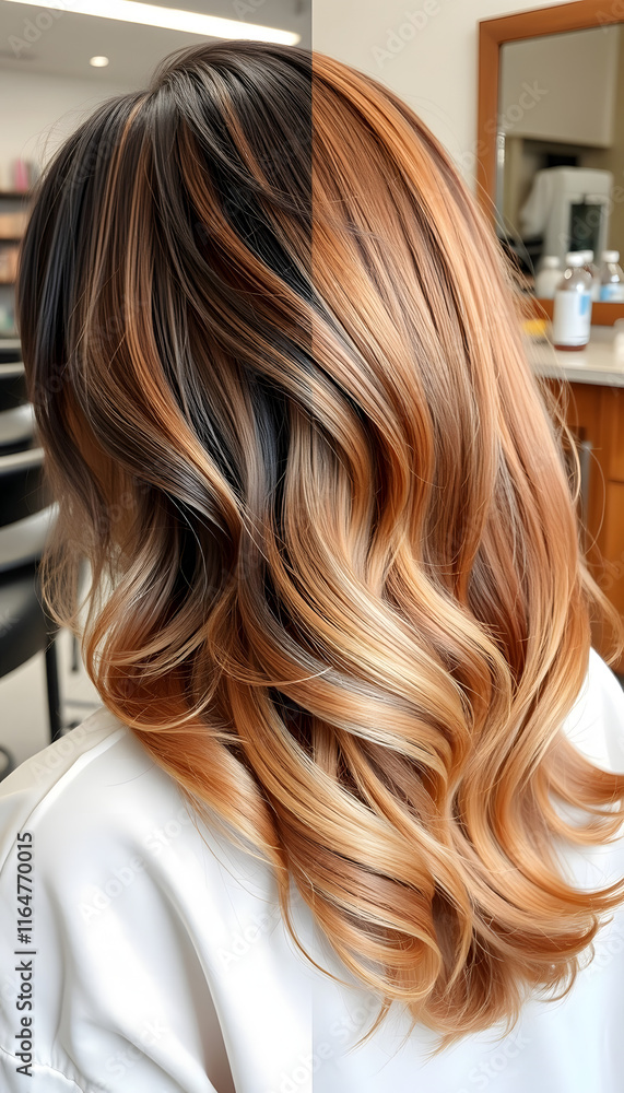 dyed hair. hair coloring. beautiful hair. dyed hair in a beauty salon. before and after hair coloring, retro style, with white tones