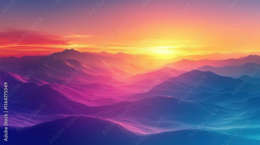 A serene view of layered mountains at sunset, showcasing a gradient of warm colors blending into cool shades in the foreground. Ideal for digital backgrounds. A serene view of layered mountains at sunset, showcasing a gradient of warm colors blending into cool shades in the foreground. Ideal for digital backgrounds.