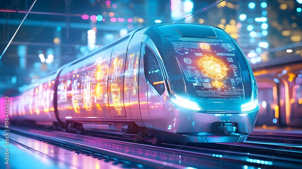 Fototapeta premium futuristic high-speed train, night city - futuristic/sci-fi