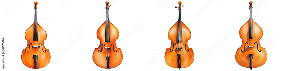 Naklejka premium Music icon silhouette instrument and minimal, Four beautifully crafted string instruments showcasing elegant curves and a polished finish.