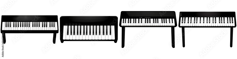 Music icon silhouette instrument and minimal, A series of piano keyboards displayed in a sleek, modern design, showcasing various styles and arrangements of keys. Music icon silhouette instrument and minimal, A series of piano keyboards displayed in a sleek, modern design, showcasing various styles and arrangements of keys.