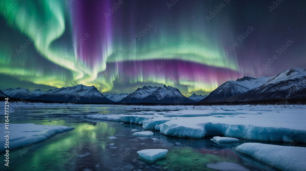 Naklejka premium Northern Lights Over a Frozen Lake