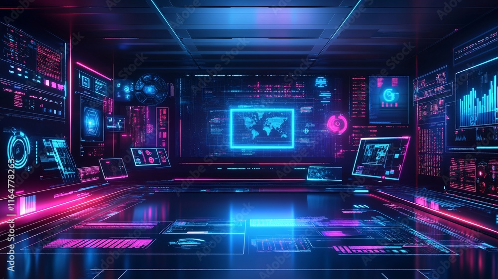 High-Tech Futuristic Workspace with Holographic Displays High-Tech Futuristic Workspace with Holographic Displays