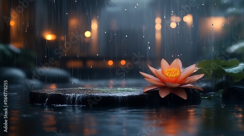 Wallpaper Mural Tranquil Lotus Blossom In Rain Peaceful Garden Scene Torontodigital.ca