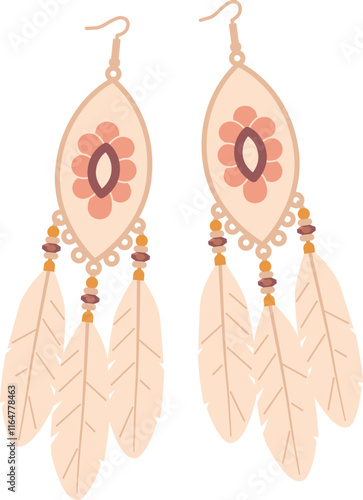 Earrings jewelry with feather vector illustration
