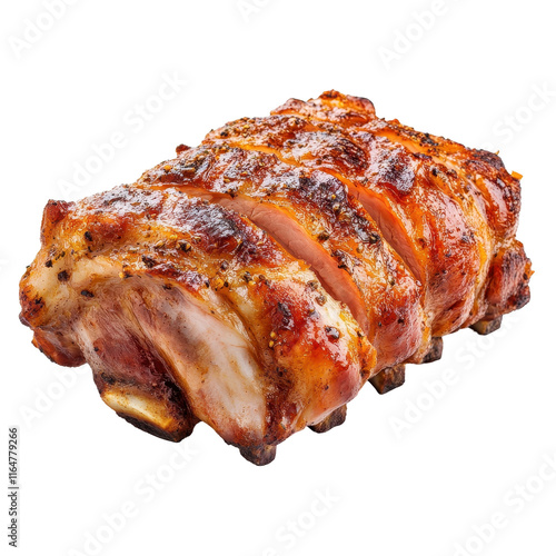 Succulent roasted meat with crispy skin.. transparent background