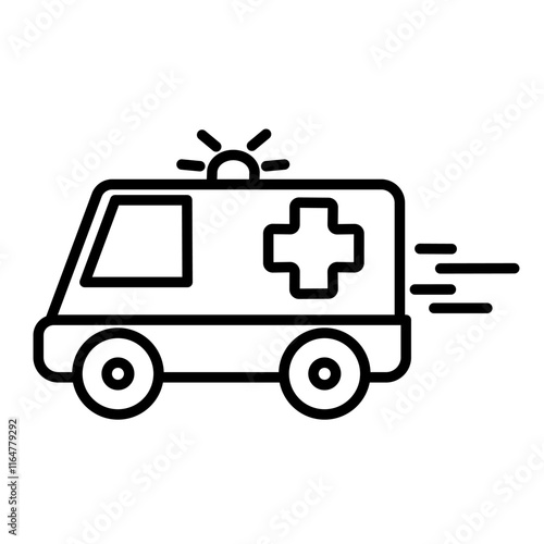 Vector illustration of ambulance in line art style isolated on white background.	