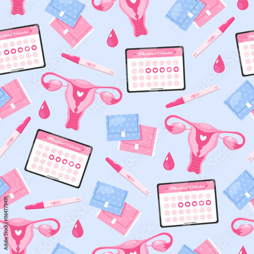 Vector seamless pattern for girls with menstruation period symbols.