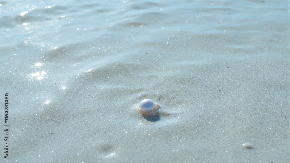 Lone pearl on sandy ocean floor light ripples above Lone pearl on sandy ocean floor light ripples above