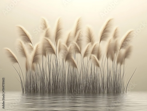 Serene grasses reflected in calm water
