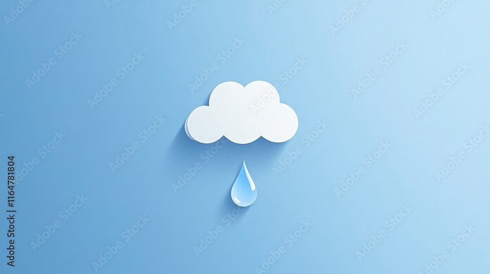 clean icon of a single droplet of water falling from a soft, overcast cloud. The droplet should be rounded and smooth, with subtle shading to evoke the quiet sadness of Blue Monday. clean icon of a single droplet of water falling from a soft, overcast cloud. The droplet should be rounded and smooth, with subtle shading to evoke the quiet sadness of Blue Monday.