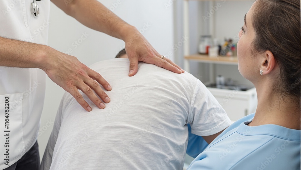Chiropractor adjusting patient in clinic setting Chiropractor adjusting patient in clinic setting