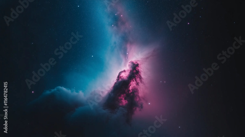 A stunning celestial scene featuring a vibrant nebula in shades of pink and blue glowing amidst a deep navy night sky, creating a dreamy and romantic Valentine's Day atmosphere. photo