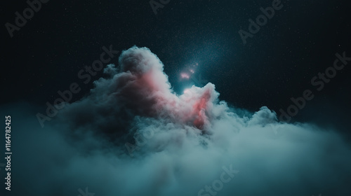 A celestial scene featuring glowing pink and blue clouds blending seamlessly into a deep navy-blue starry sky, creating a tranquil and romantic Valentine's Day atmosphere. photo