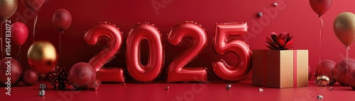 Red Balloons Celebrate New Year Two Thousand Twenty Five photo