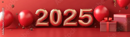 Red Balloons Celebrate the Upcoming Year Two Thousand Twenty Five photo