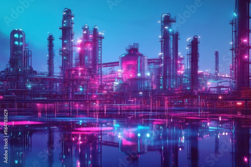 Futuristic Distressed Refinery with Glowing Effects