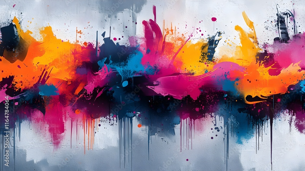 Fototapeta premium This striking image features a vibrant abstract graffiti with dynamic splashes and scribbles, perfect as a bold wallpaper or background best-seller