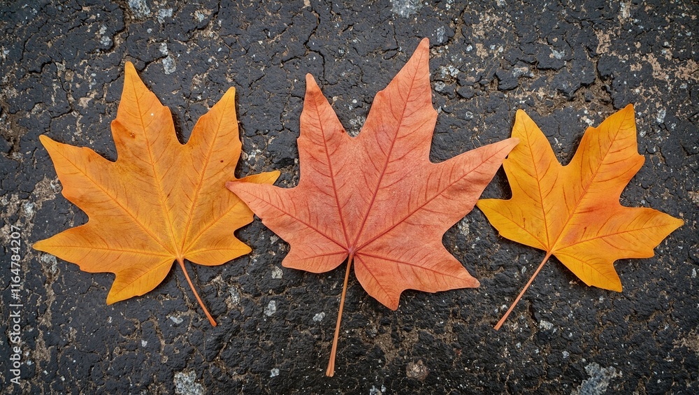 Autumn maple leaves on dark stone background Autumn maple leaves on dark stone background