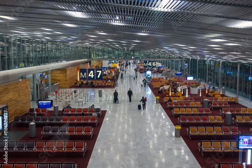 Photography Departure gates at Charles de Gaulle Airport in Paris, France.