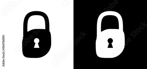 Black, white closed lock set. Padlock icon to use for design projects for IT, password protection, cyberspace, internet security, privacy, webdesign. 