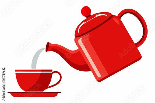 Beautiful and exceptional teapot pouring tea into  a white background vector illustration